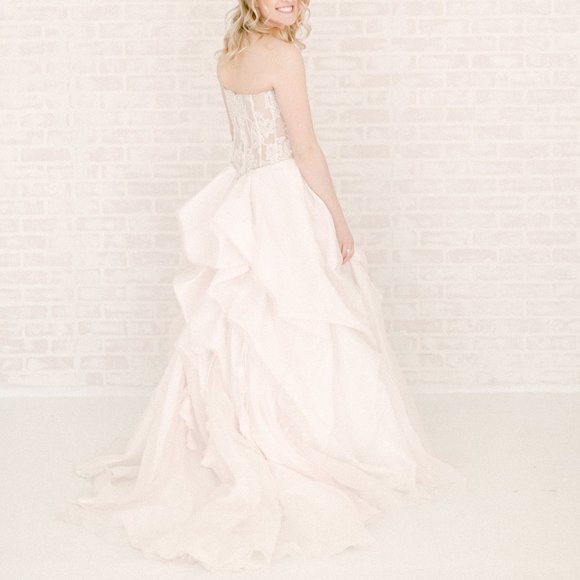 Pale Blush Pink Dress Prom Corset Ivory Flowers 6 - Picture 4 of 13